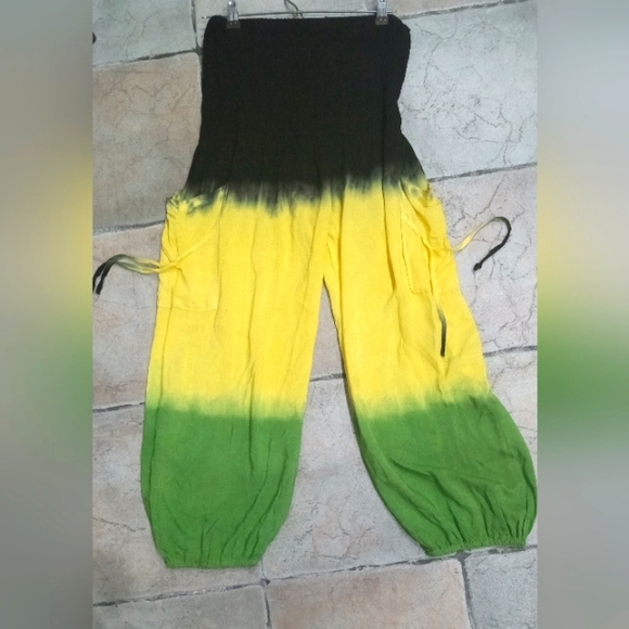 Pants Genie Style Elastic  Waist & Ankle+ Pockets w/String style 🇯🇲💛🖤💚 - Picture 2 of 3